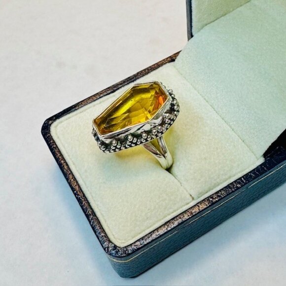 Citrine Sterling Silver Coffin Ring Size 6.5 - Picture 3 of 3